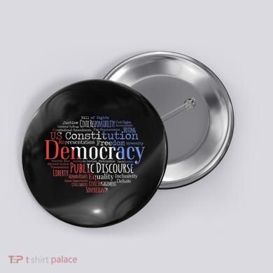 Democracy Word Cloud Art Election Red White And Blue Button