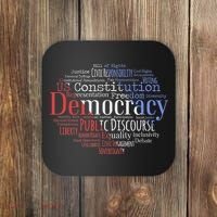 Democracy Word Cloud Art Election Red White And Blue Coaster thumb 0