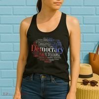 Democracy Word Cloud Art Election Red White And Blue Women's Tank Top thumb 2
