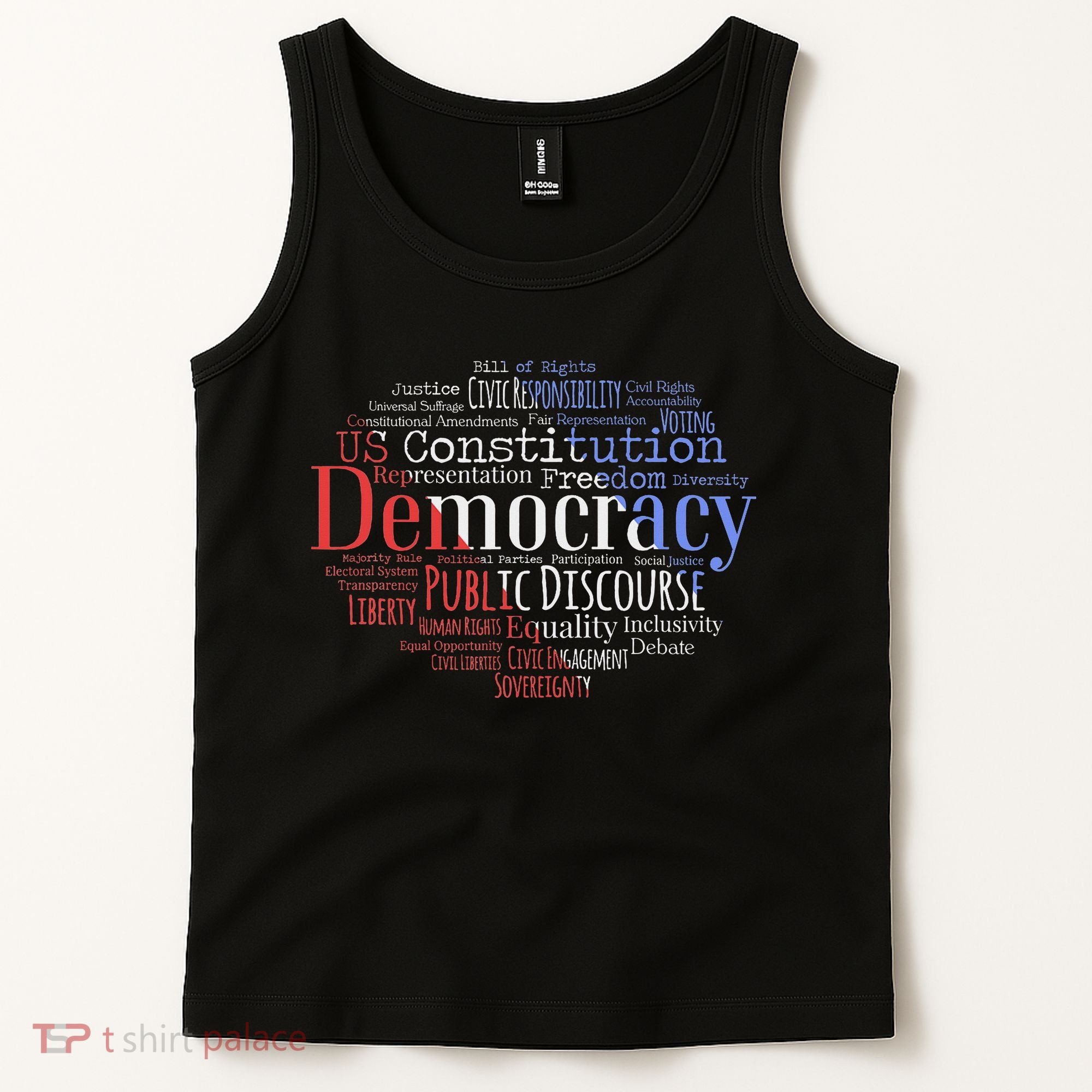 Democracy Word Cloud Art Election Red White And Blue Tank Top
