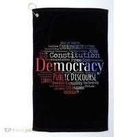 Democracy Word Cloud Art Election Red White And Blue Golf Towel thumb 0