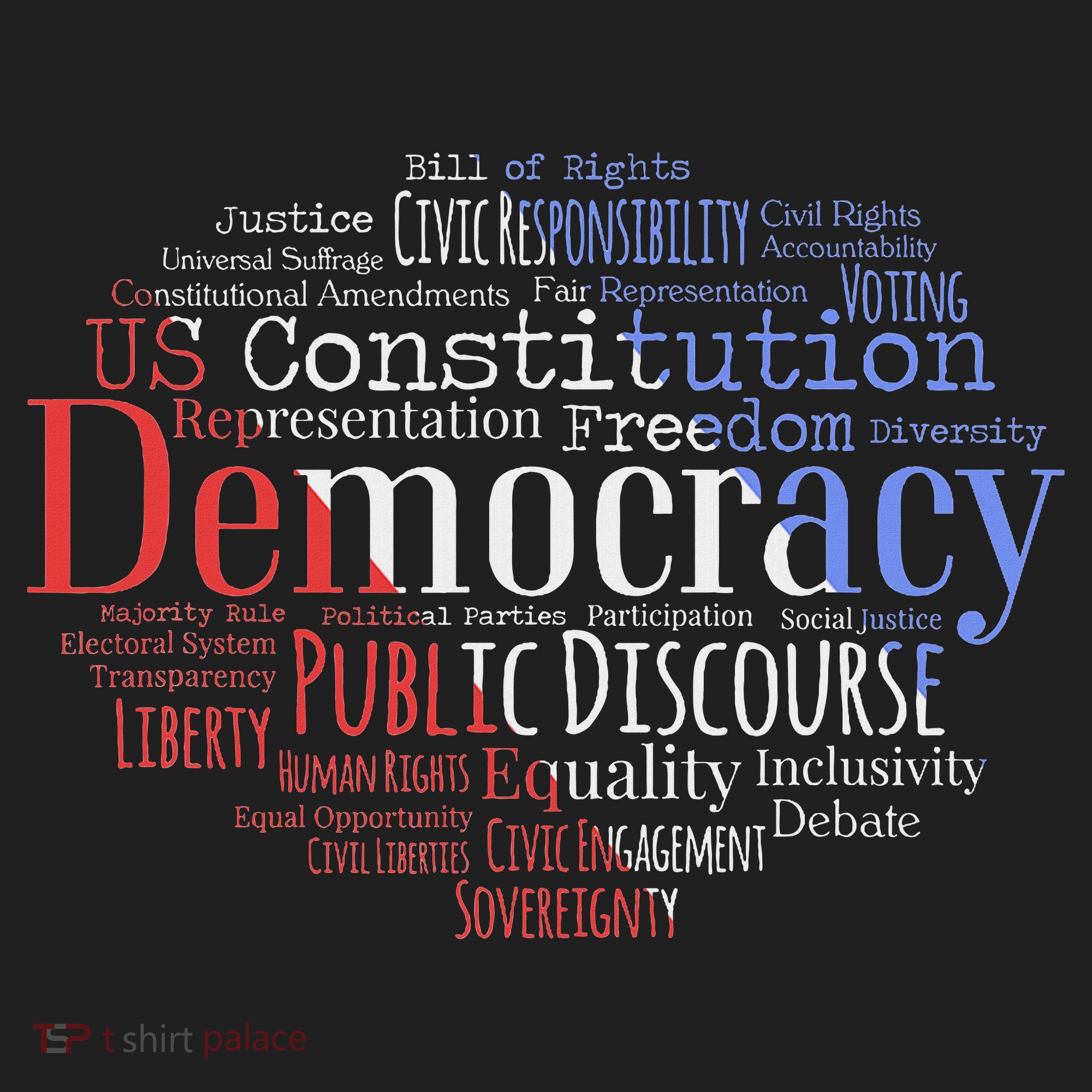 Democracy Word Cloud Art Election Red White And Blue Golf Towel