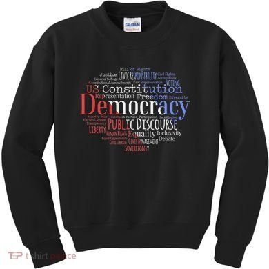 Democracy Word Cloud Art Election Red White And Blue Kids Sweatshirt