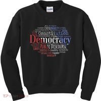 Democracy Word Cloud Art Election Red White And Blue Kids Sweatshirt thumb 0