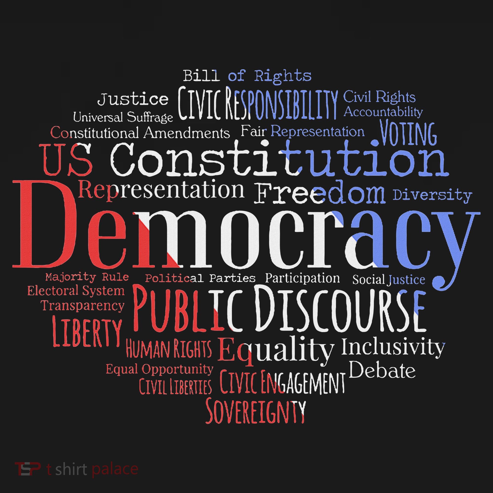 Democracy Word Cloud Art Election Red White And Blue Kids Sweatshirt