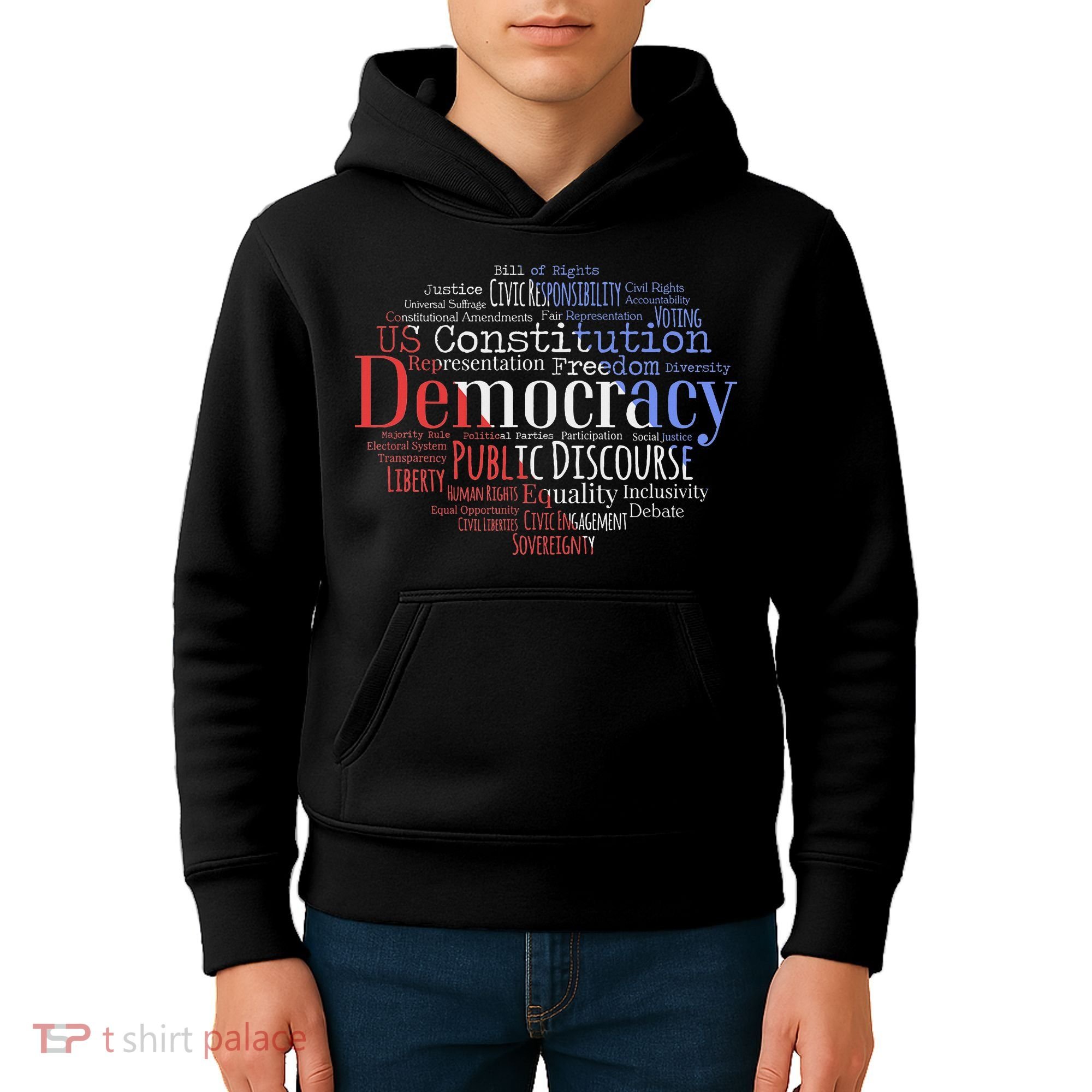 Democracy Word Cloud Art Election Red White And Blue Kids Hoodie