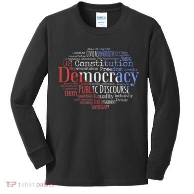 Democracy Word Cloud Art Election Red White And Blue Kids Long Sleeve Shirt