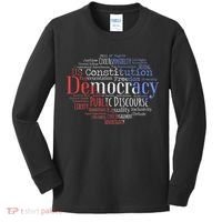 Democracy Word Cloud Art Election Red White And Blue Kids Long Sleeve Shirt thumb 0
