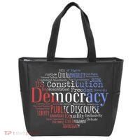 Democracy Word Cloud Art Election Red White And Blue Tote Bag thumb 0