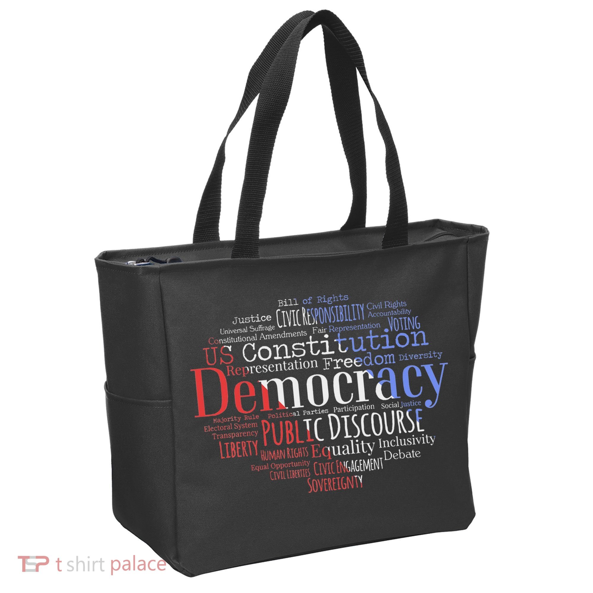 Democracy Word Cloud Art Election Red White And Blue Tote Bag