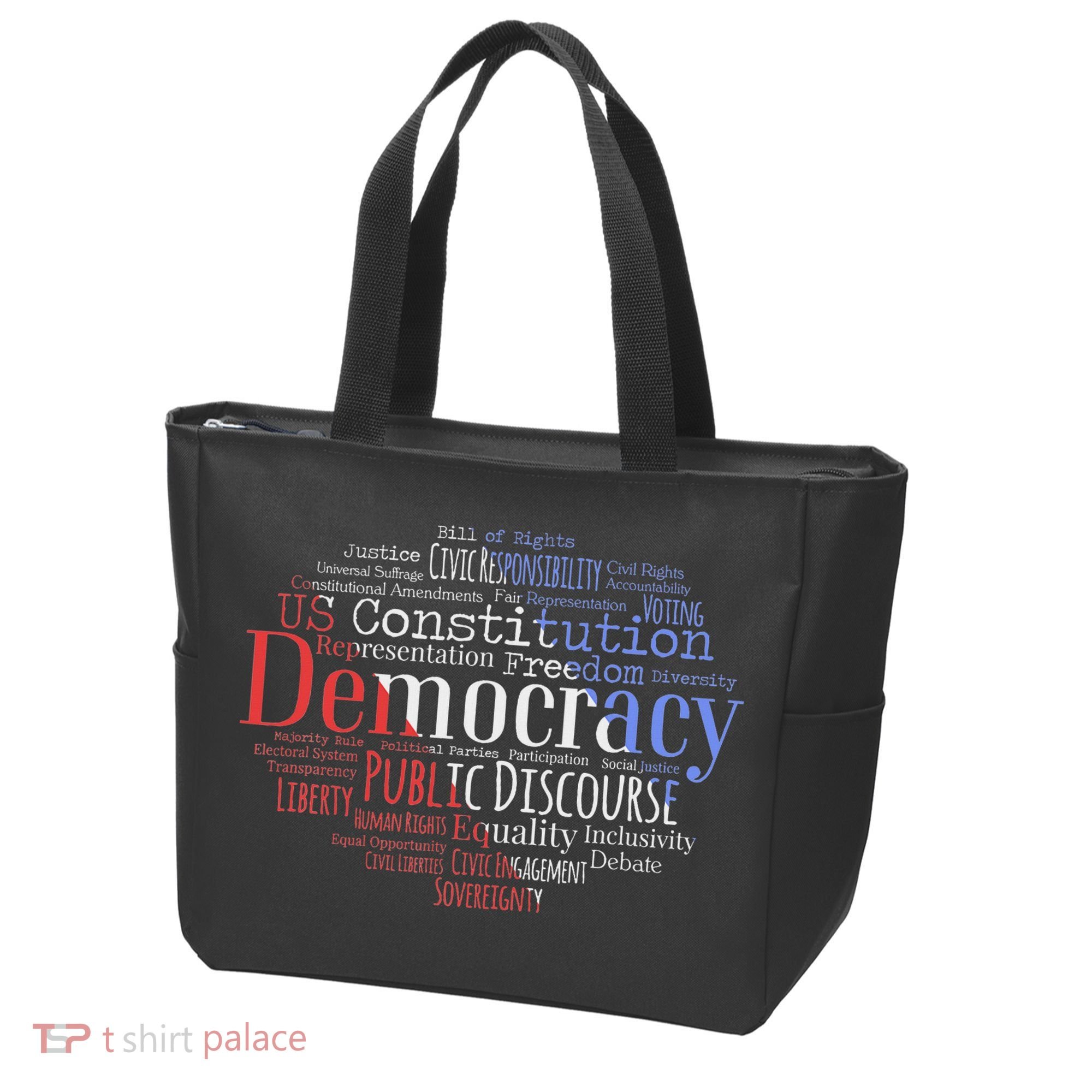 Democracy Word Cloud Art Election Red White And Blue Tote Bag