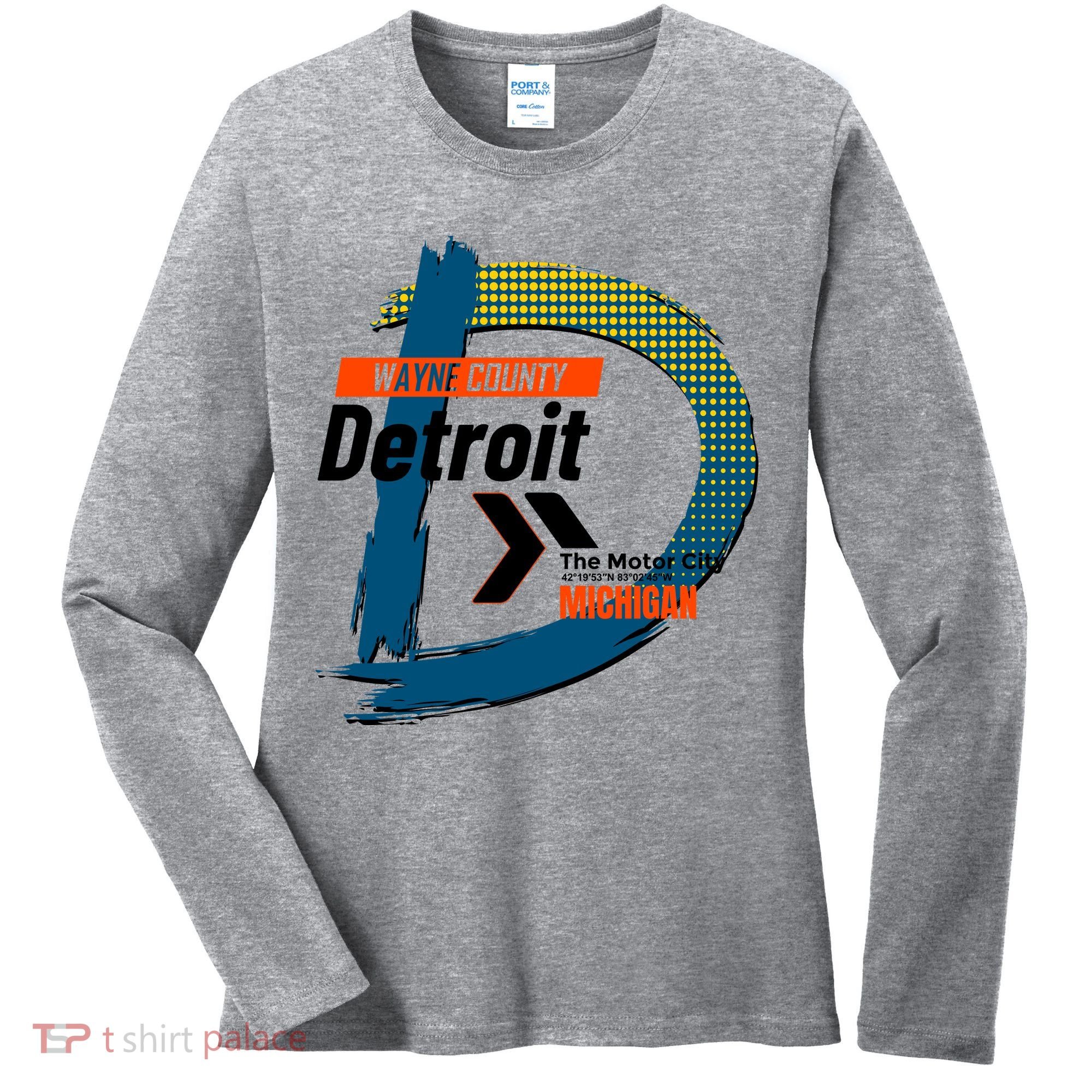 Detroit Wayne County Michigan Modern Logo Women's Long Sleeve Shirt