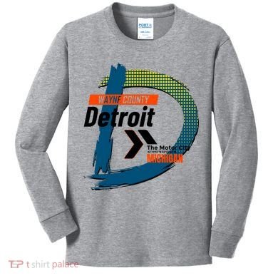 Detroit Wayne County Michigan Modern Logo Kids Long Sleeve Shirt
