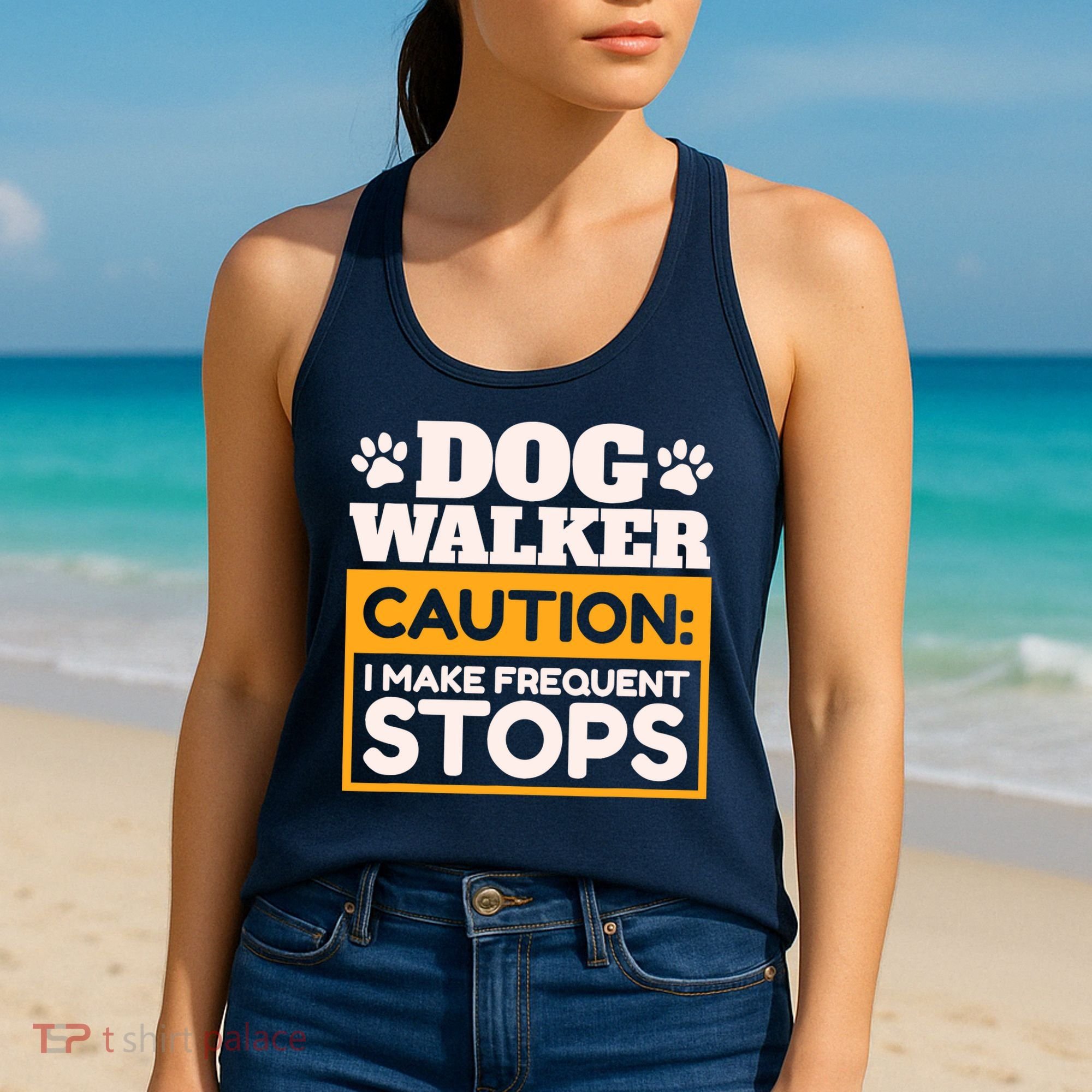 Dog Walker Caution I Make Frequent Stops Funny Dog Walking Women's Tank Top