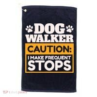 Dog Walker Caution I Make Frequent Stops Funny Dog Walking Golf Towel thumb 0