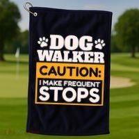 Dog Walker Caution I Make Frequent Stops Funny Dog Walking Golf Towel thumb 1