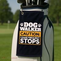 Dog Walker Caution I Make Frequent Stops Funny Dog Walking Golf Towel thumb 2