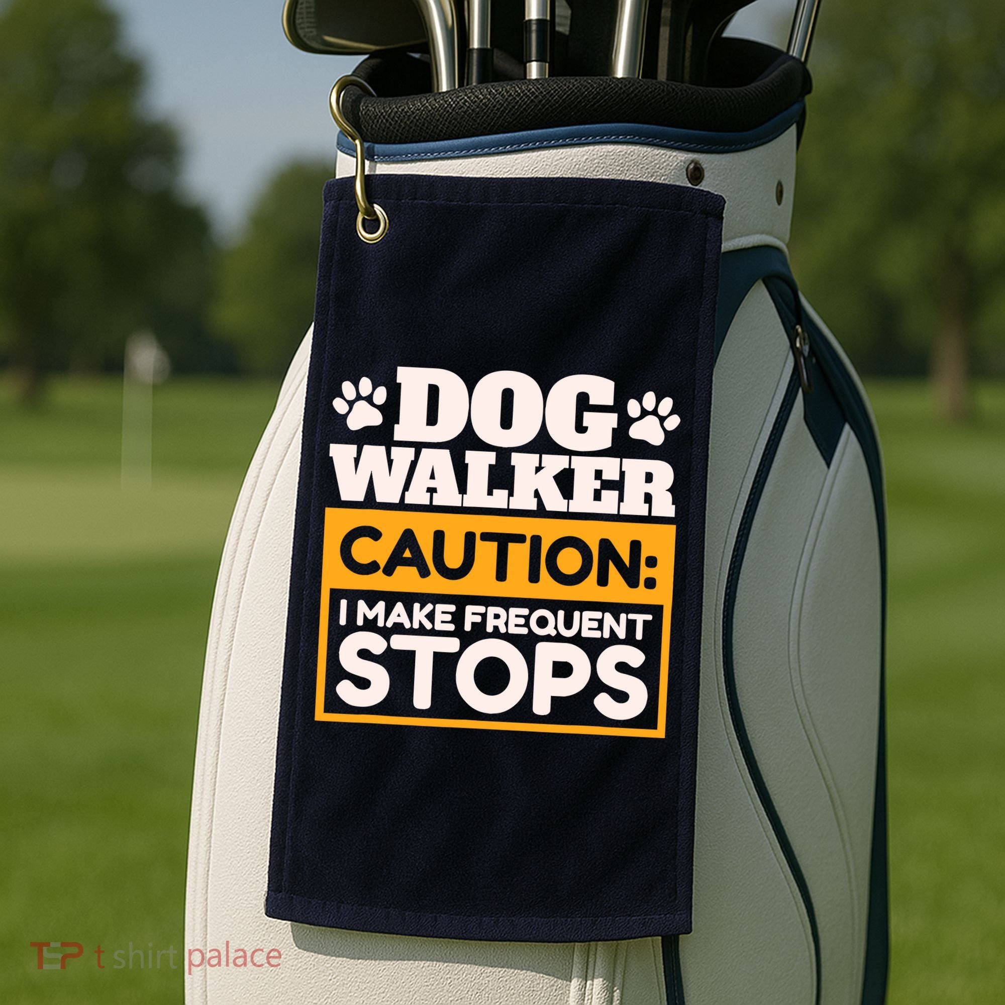 Dog Walker Caution I Make Frequent Stops Funny Dog Walking Golf Towel