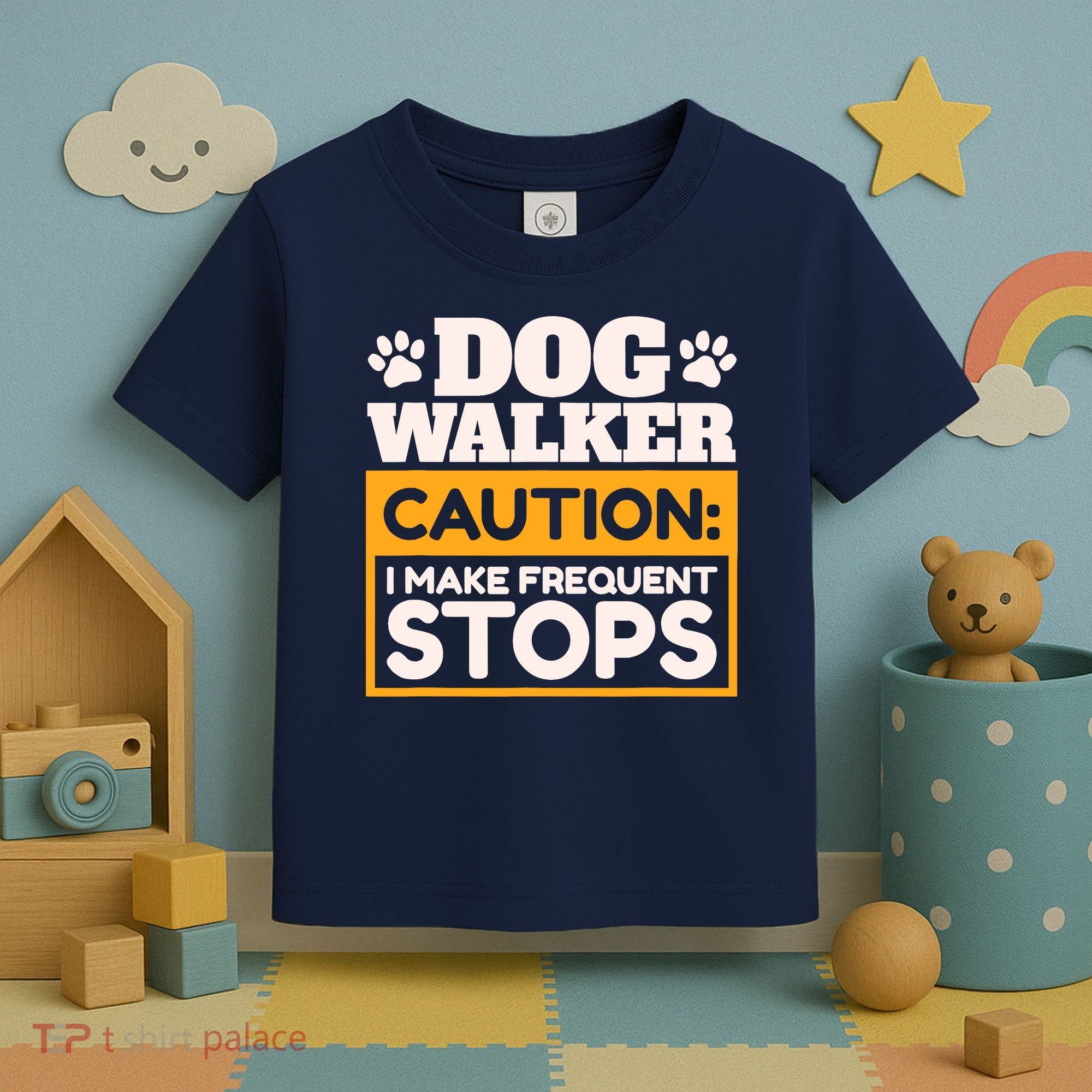 Dog Walker Caution I Make Frequent Stops Funny Dog Walking Toddler T-Shirt