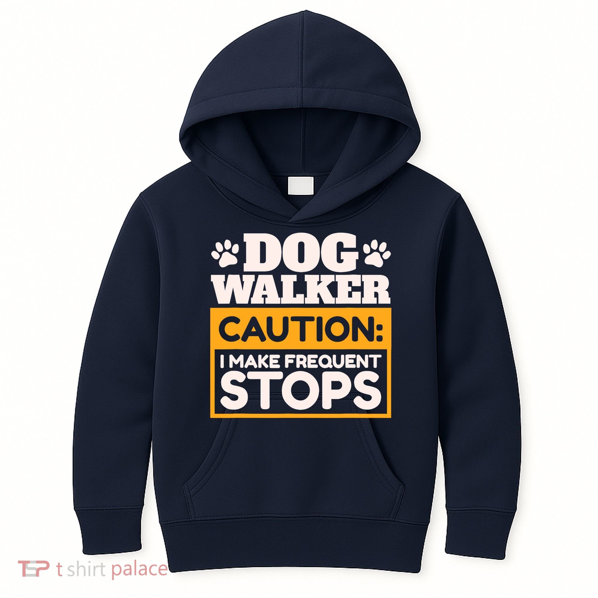 Dog Walker Caution I Make Frequent Stops Funny Dog Walking Kids Hoodie