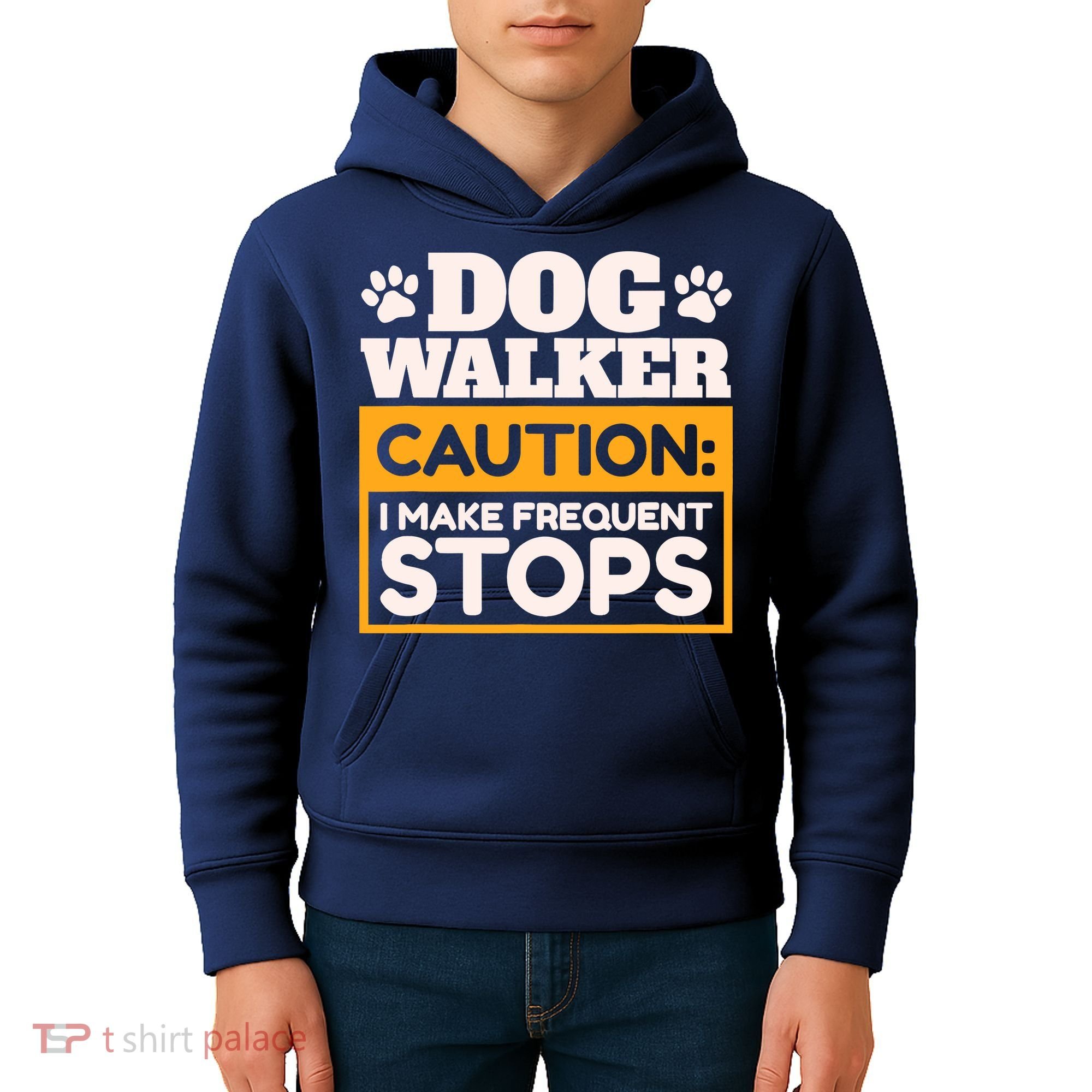 Dog Walker Caution I Make Frequent Stops Funny Dog Walking Kids Hoodie