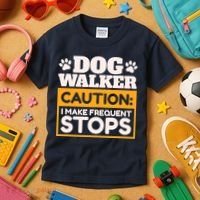 Dog Walker Caution I Make Frequent Stops Funny Dog Walking Kids T-Shirt thumb 3