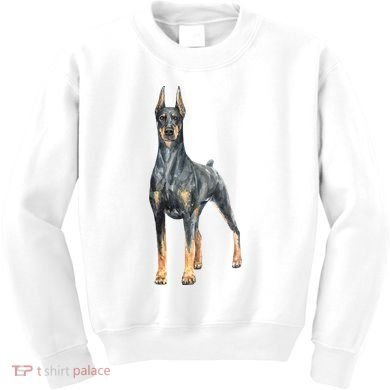 Doberman Watercolor Dog Kids Sweatshirt