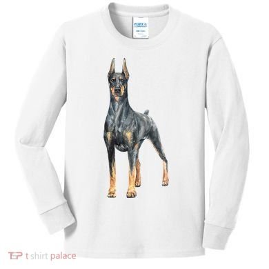 Doberman Watercolor Dog Kids Long Sleeve Shirt