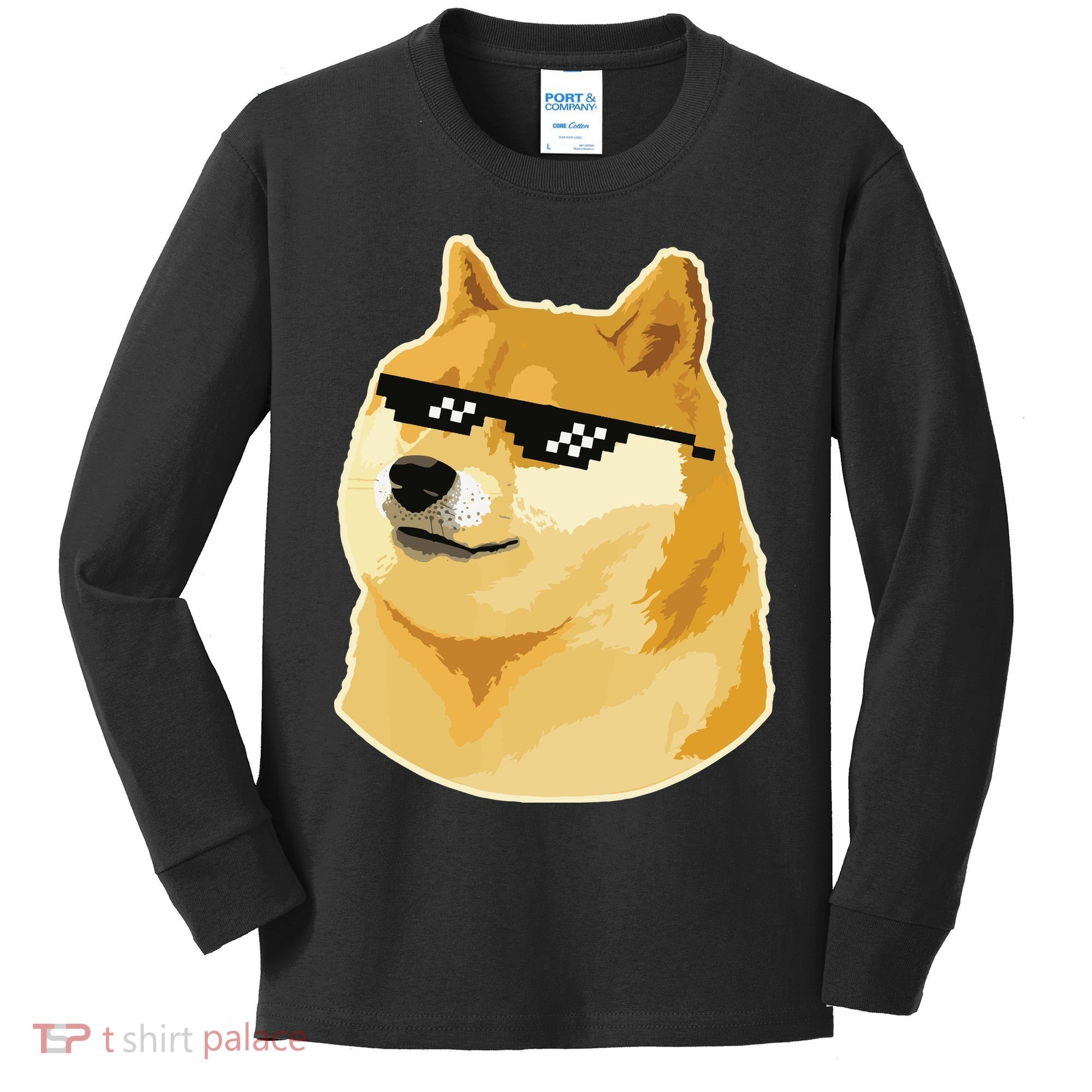 Doge With Deal With It Glasses Kids Long Sleeve Shirt