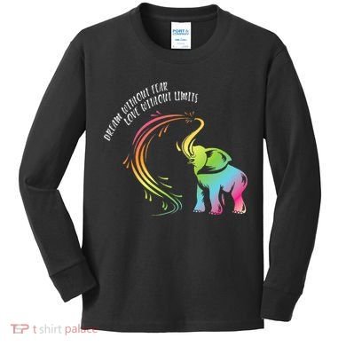 Dream Without Fear Love Without Limits Colorful Elephant Kids Long Sleeve Shirt