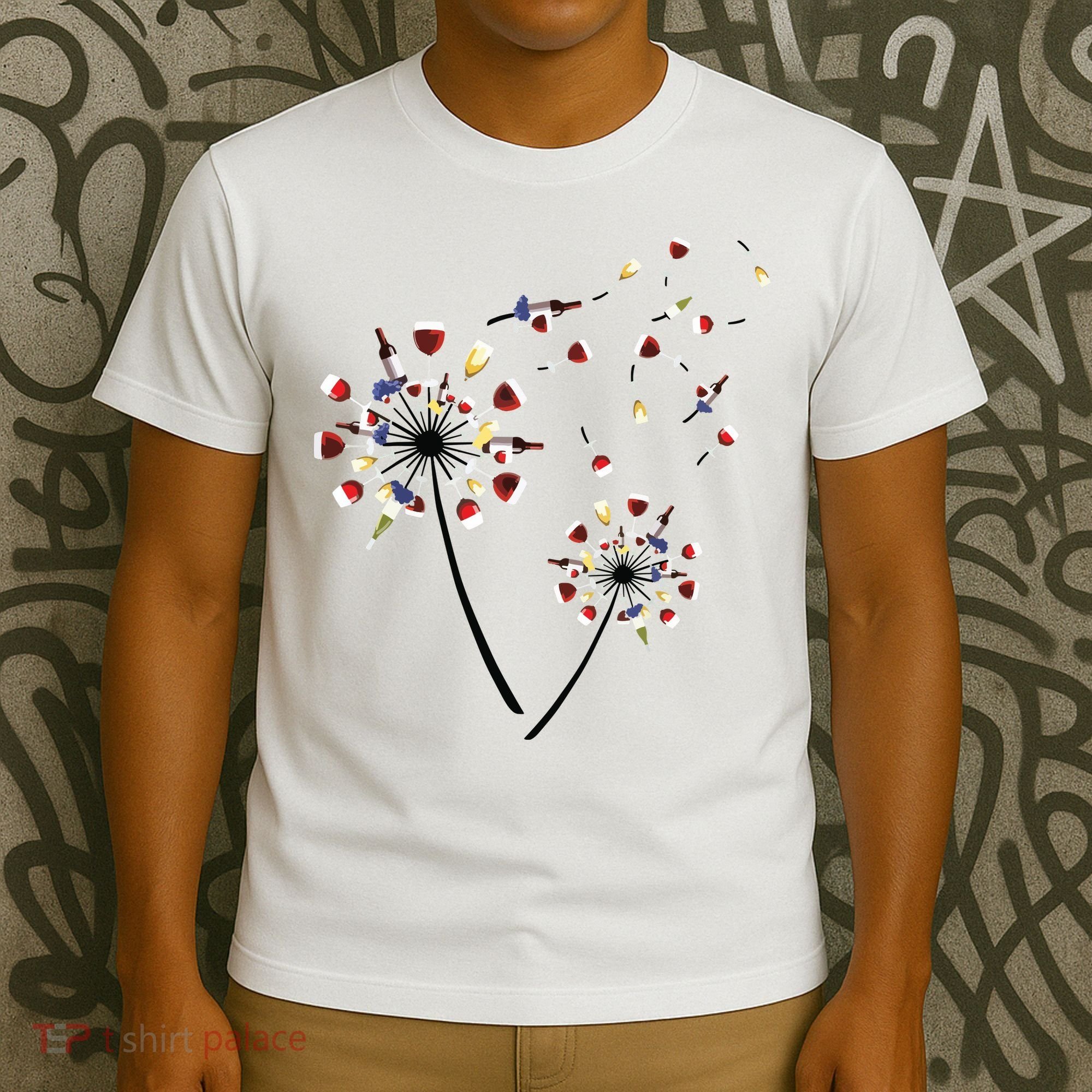 Dandelion Wine Glass Love Wine Drinking Gift Wine Lover T-Shirt