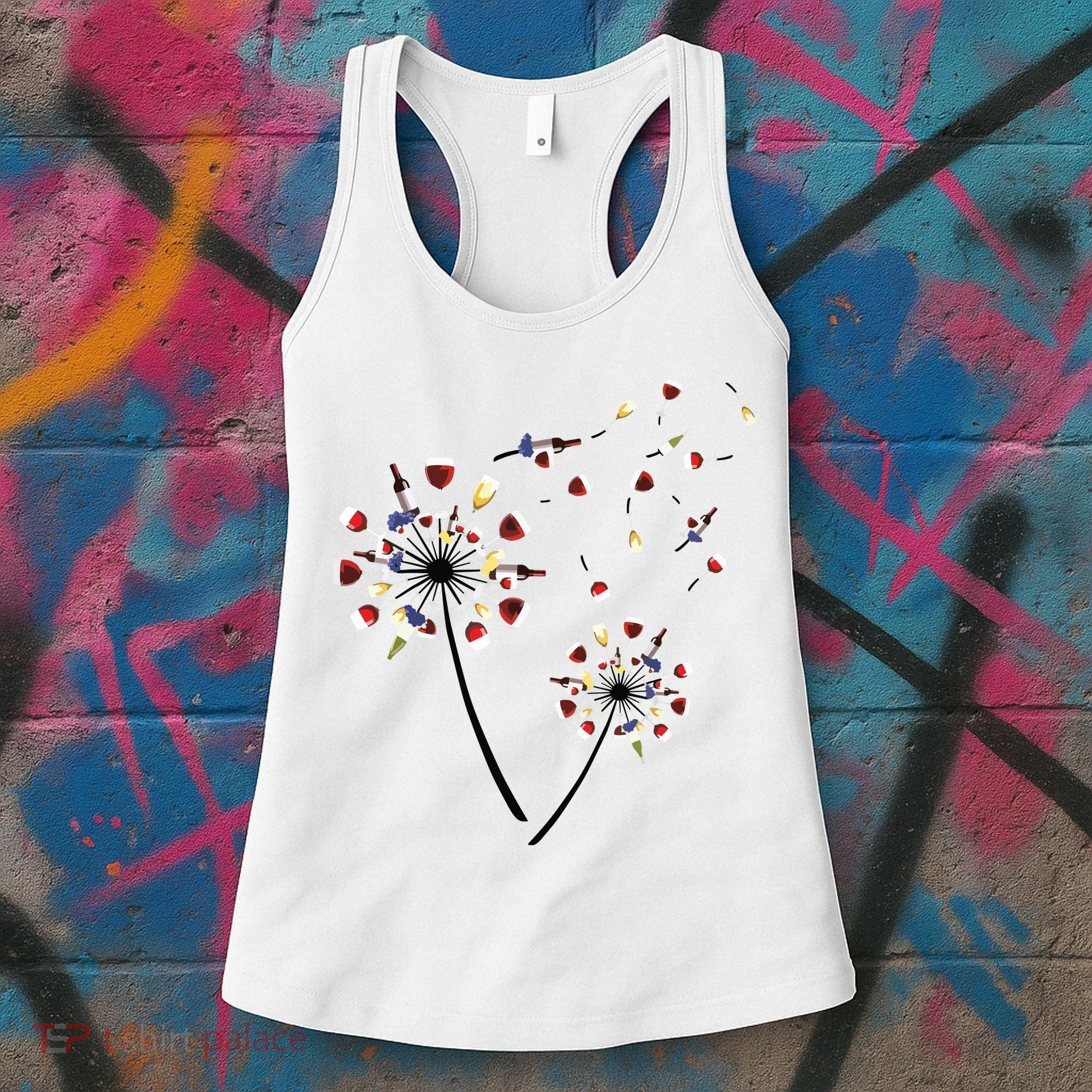 Dandelion Wine Glass Love Wine Drinking Gift Wine Lover Women's Tank Top