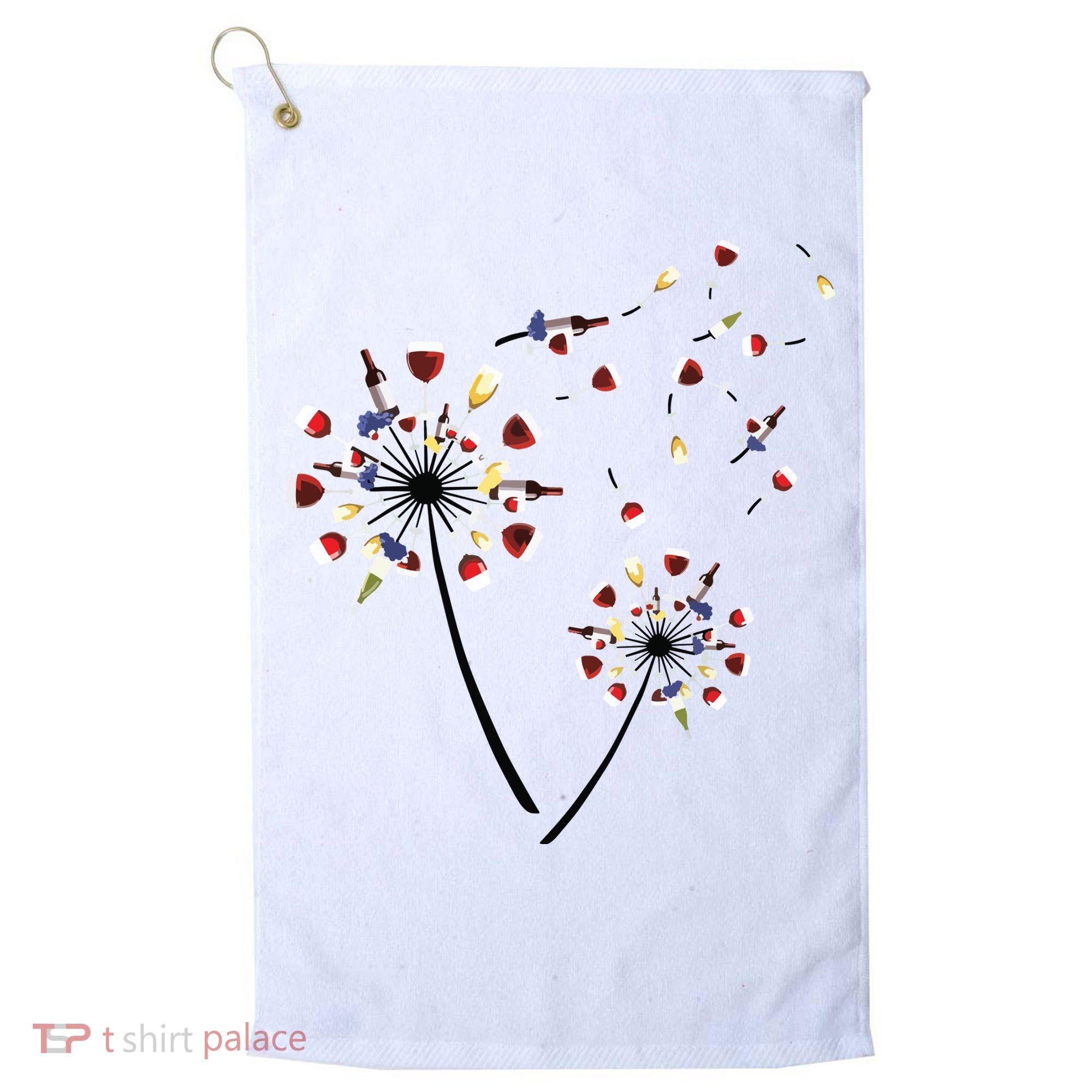 Dandelion Wine Glass Love Wine Drinking Gift Wine Lover Golf Towel