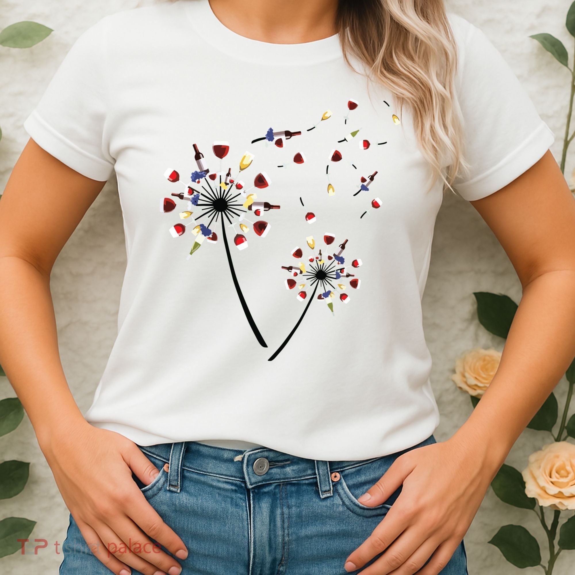 Dandelion Wine Glass Love Wine Drinking Gift Wine Lover Women's T-Shirt
