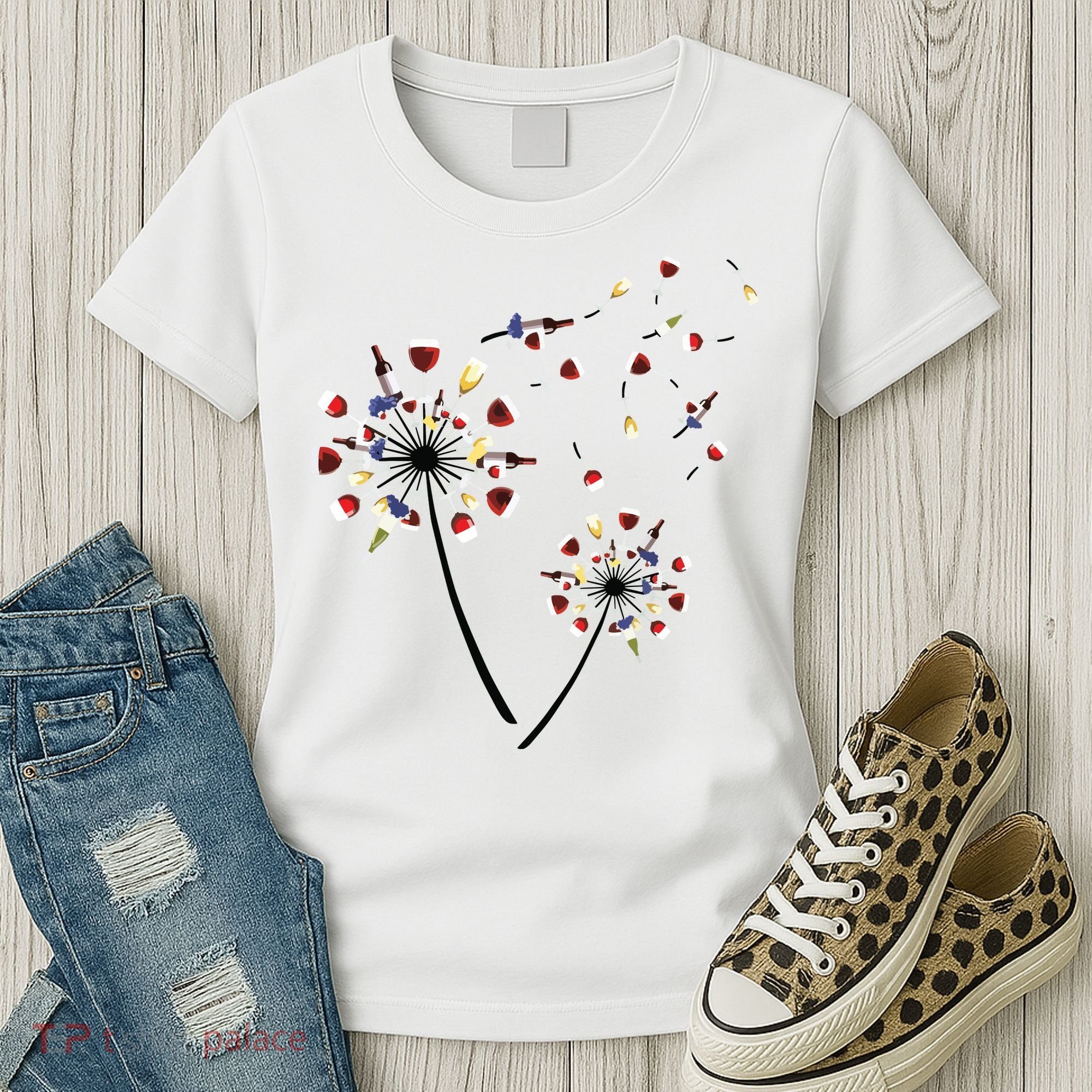 Dandelion Wine Glass Love Wine Drinking Gift Wine Lover Women's T-Shirt