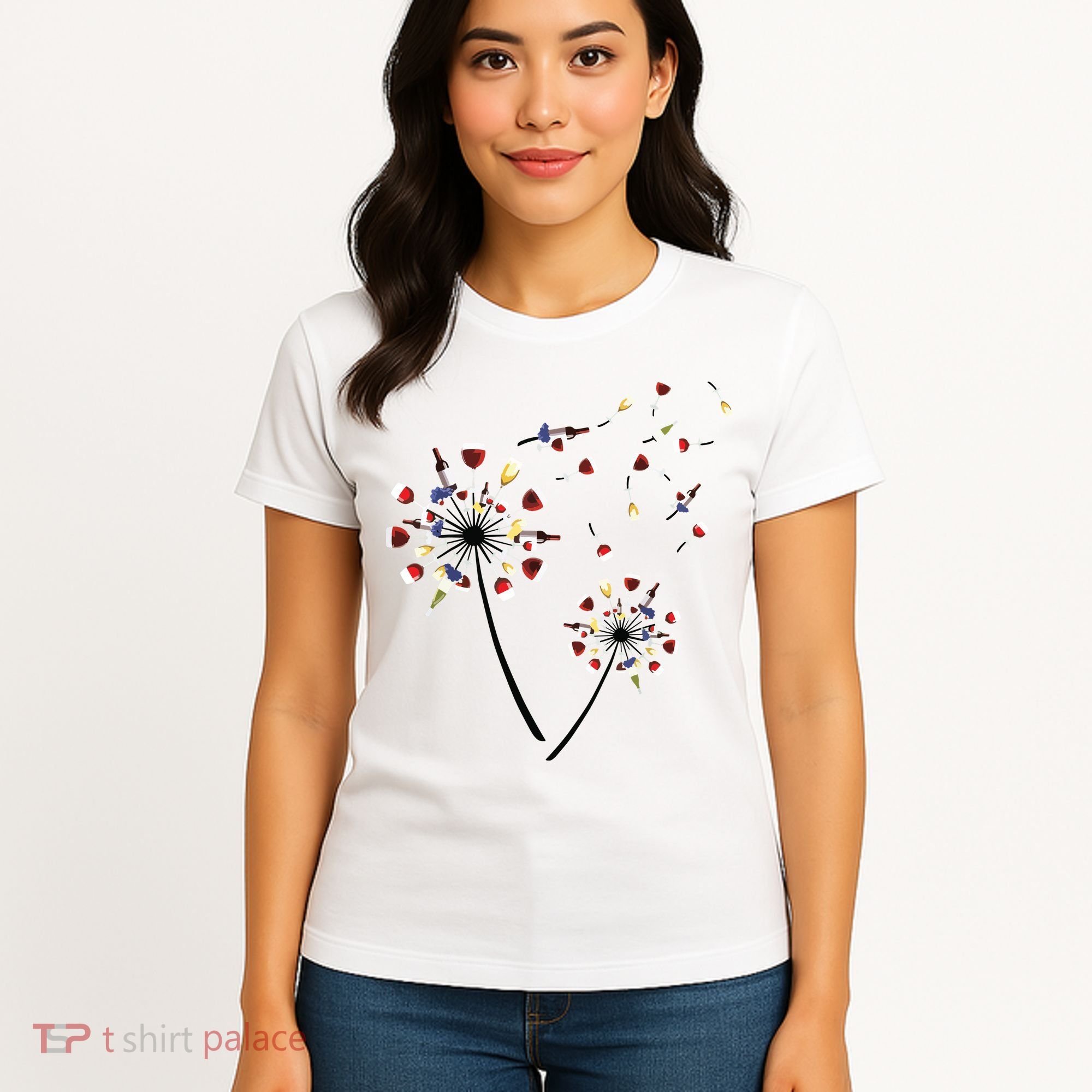 Dandelion Wine Glass Love Wine Drinking Gift Wine Lover Women's T-Shirt