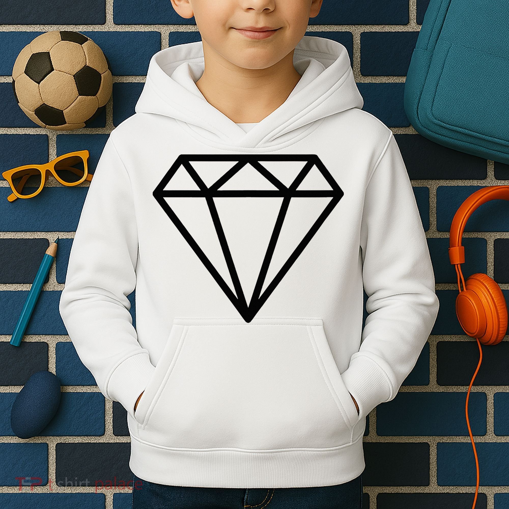 Diamond White Graphic Cool White Kids Hoodie