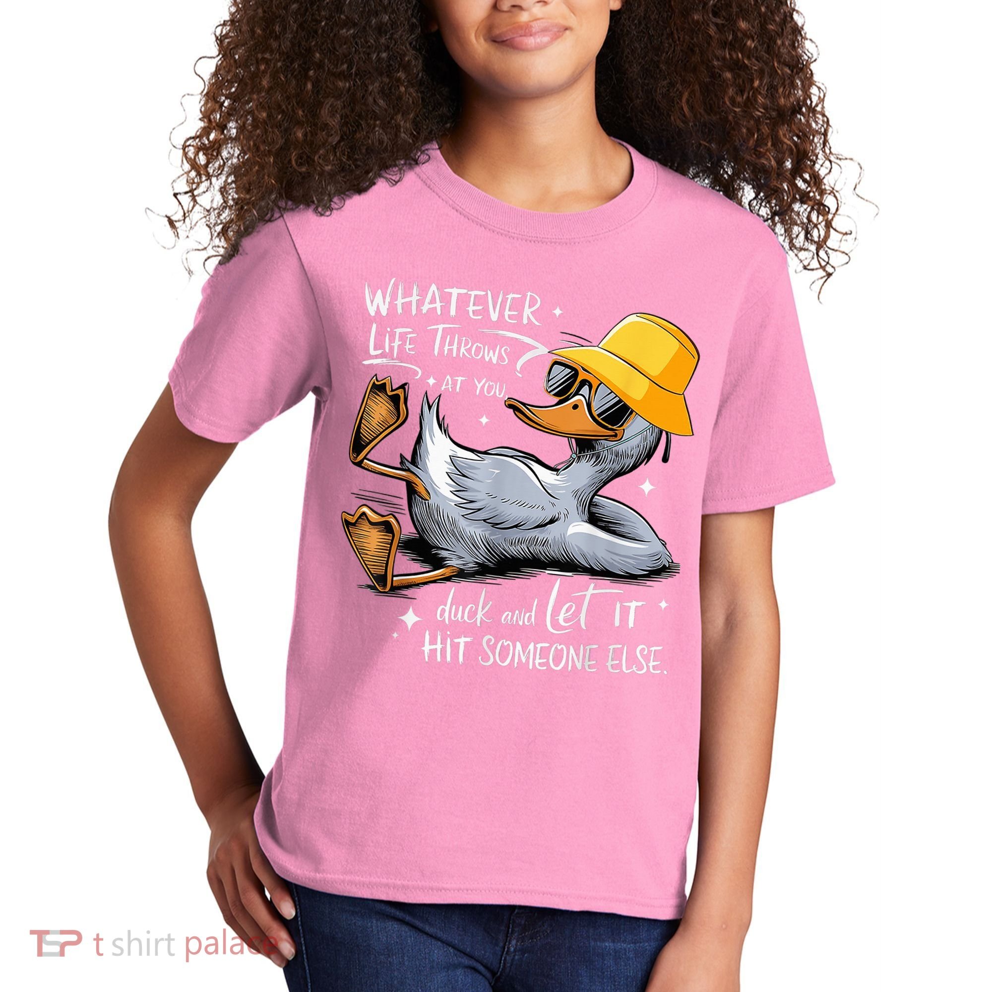 Duck With Hat Quote Graphics Whatever Life Throws At You Duck And Let It Hit Someone Else Kids T-Shirt