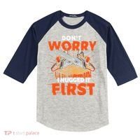 Dont Worry I Hugged It First Funny Arborist Gift Lumberjack Kids Colorblock Raglan Jersey thumb 0