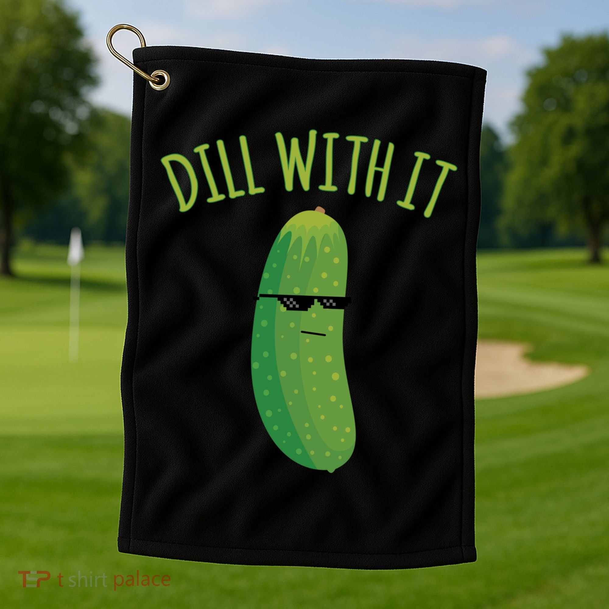 Dill With It Funny Pickle Cute Gift Golf Towel