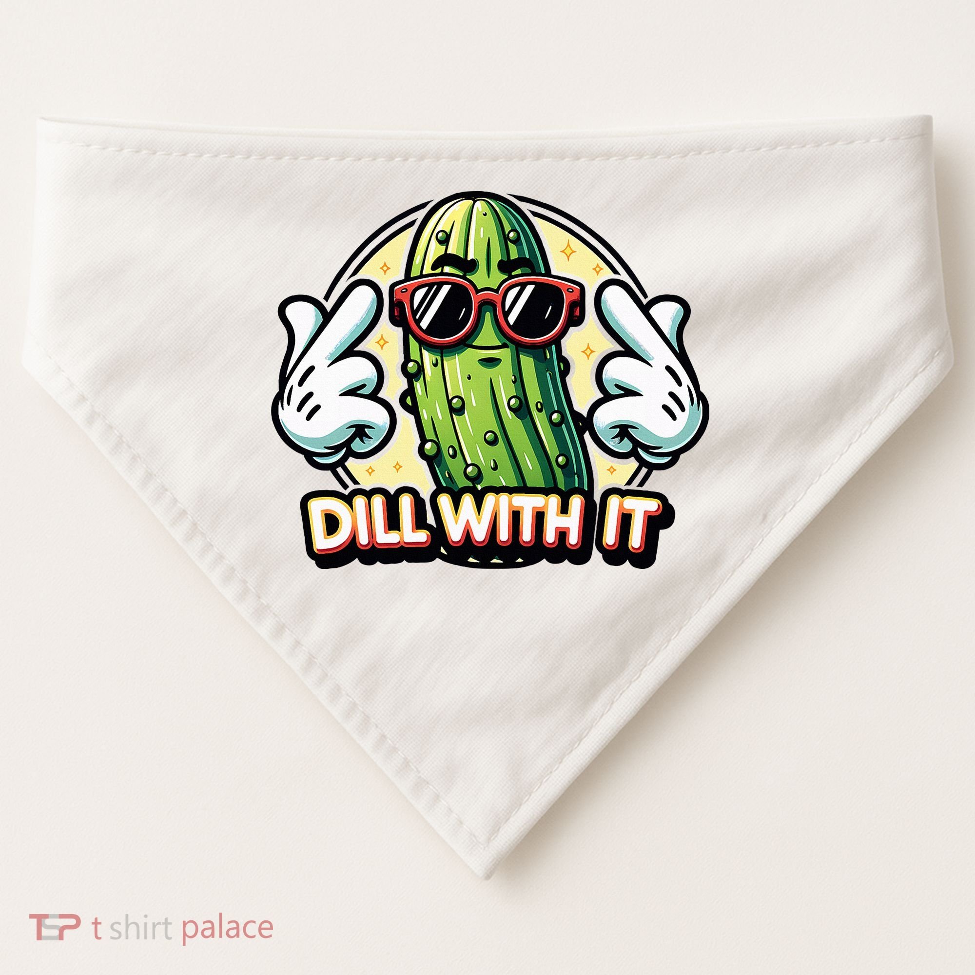 Dill With It Funny Pickle Vegetable Pun USA-Made Doggie Bandana