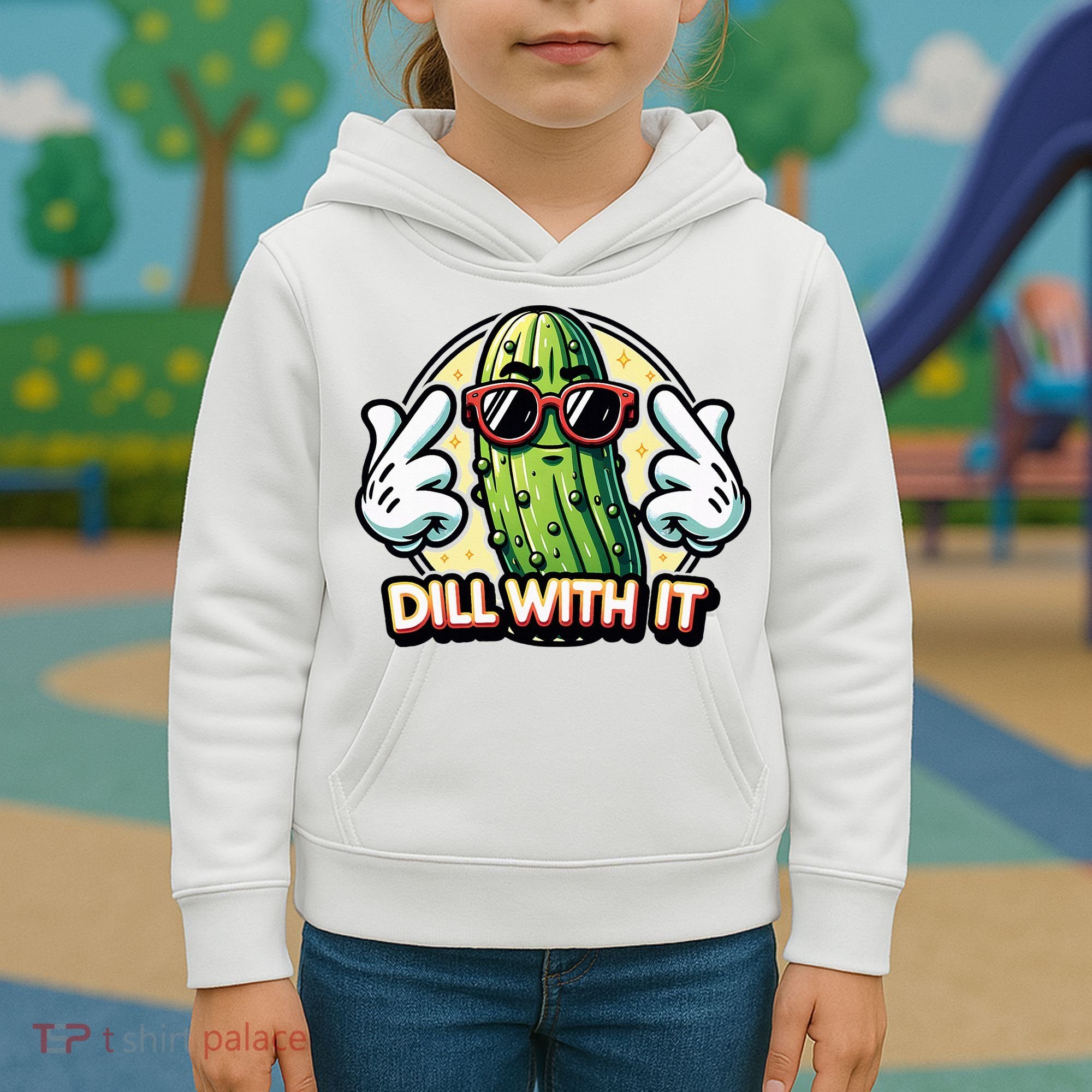 Dill With It Funny Pickle Vegetable Pun Kids Hoodie