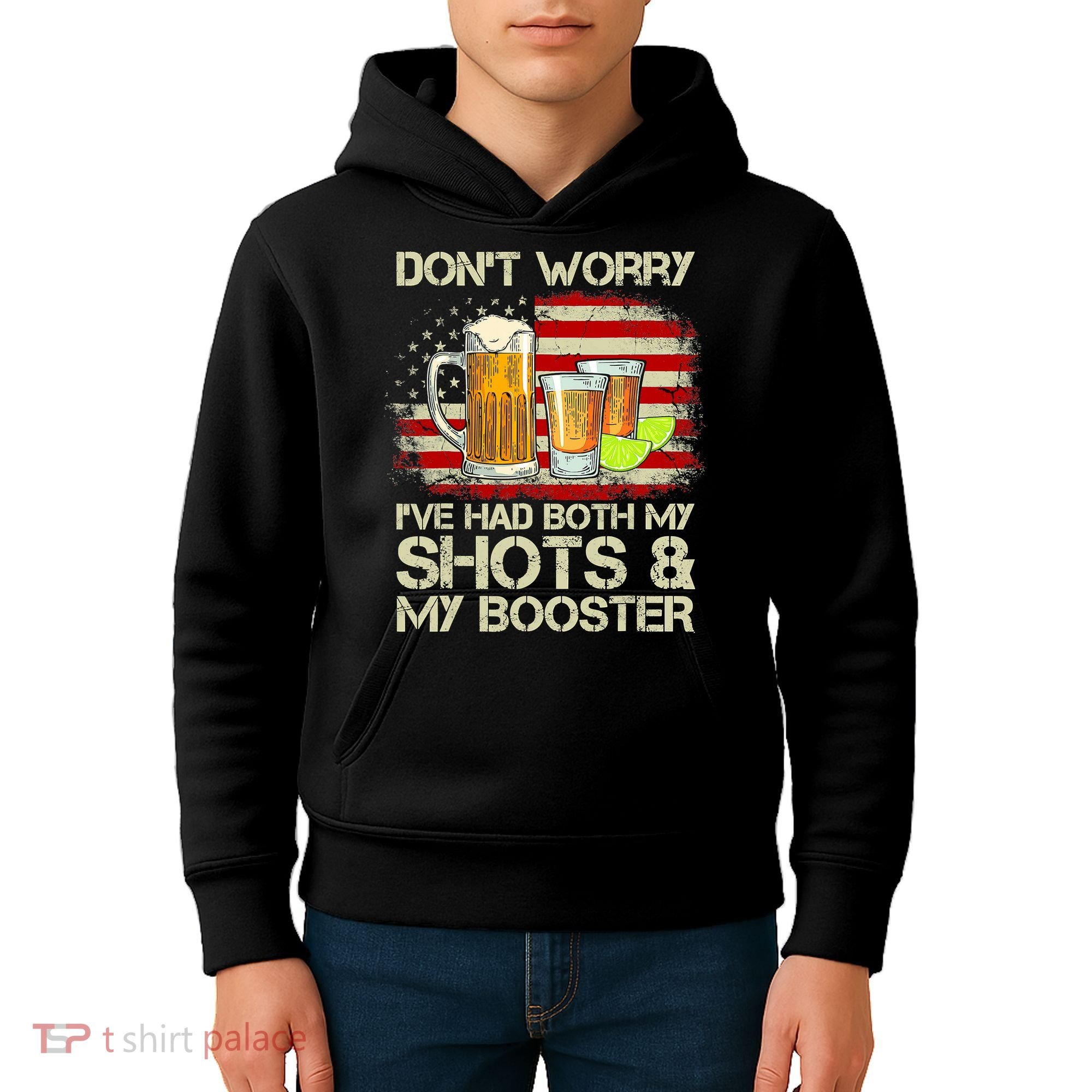 Don't Worry I've Had Both My Shots And Booster American Flag Kids Hoodie