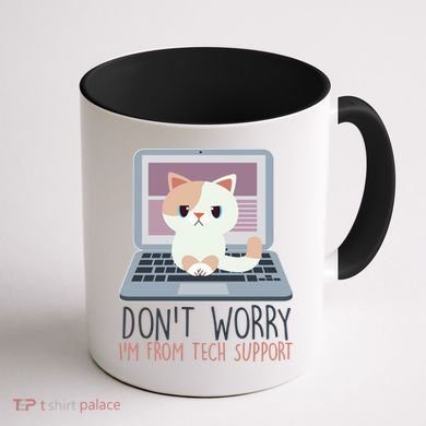 Don't Worry I'm From Tech Support Computer Cat Coffee Mug back