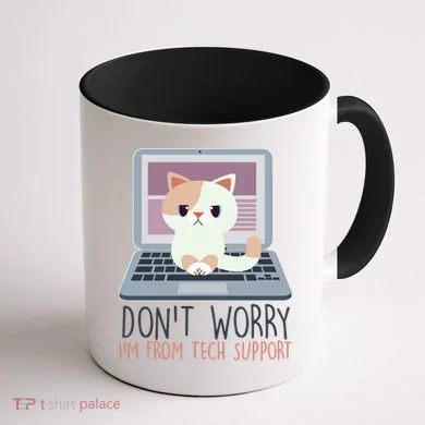 Don't Worry I'm From Tech Support Computer Cat Coffee Mug back