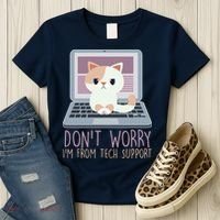 Don't Worry I'm From Tech Support Computer Cat Women's T-Shirt thumb 3