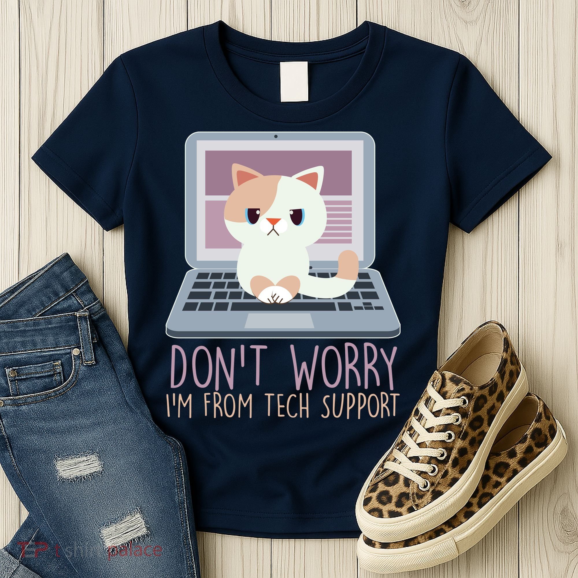 Don't Worry I'm From Tech Support Computer Cat Women's T-Shirt