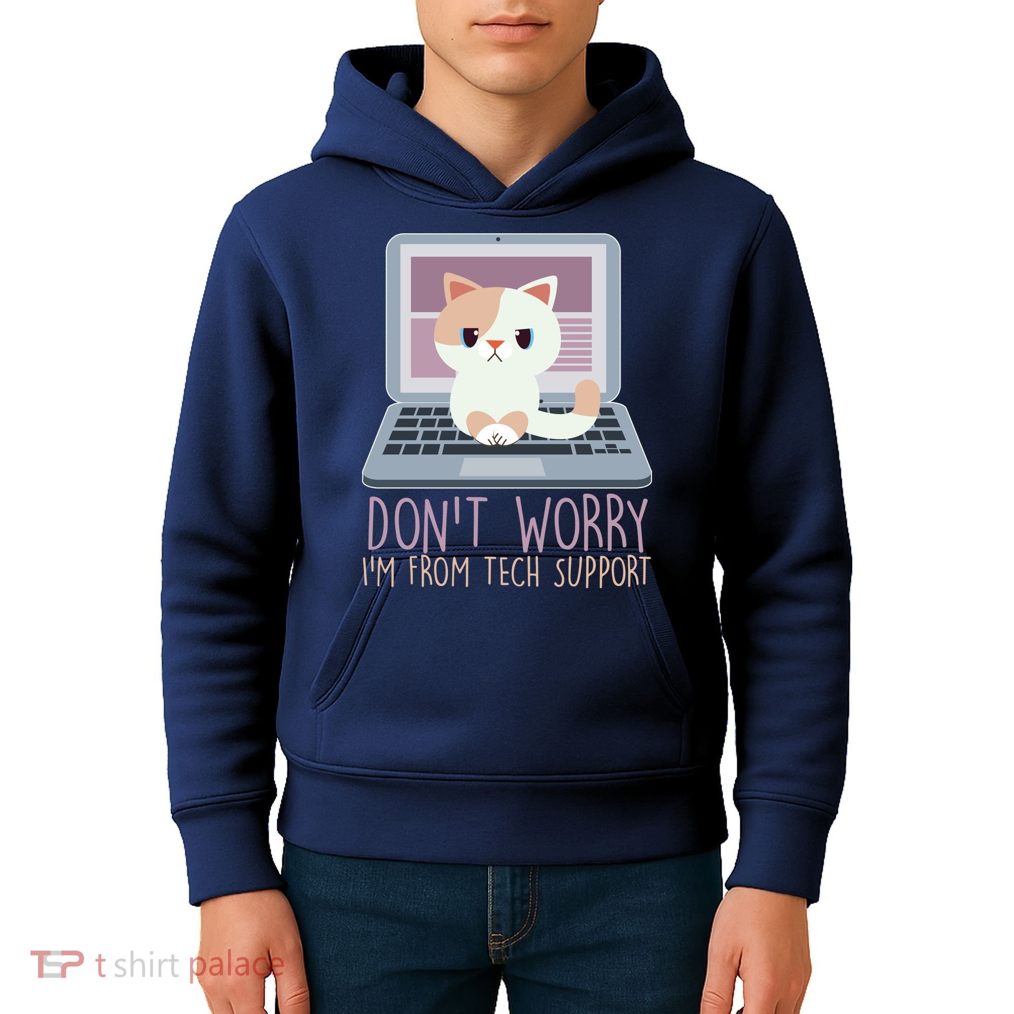 Don't Worry I'm From Tech Support Computer Cat Kids Hoodie