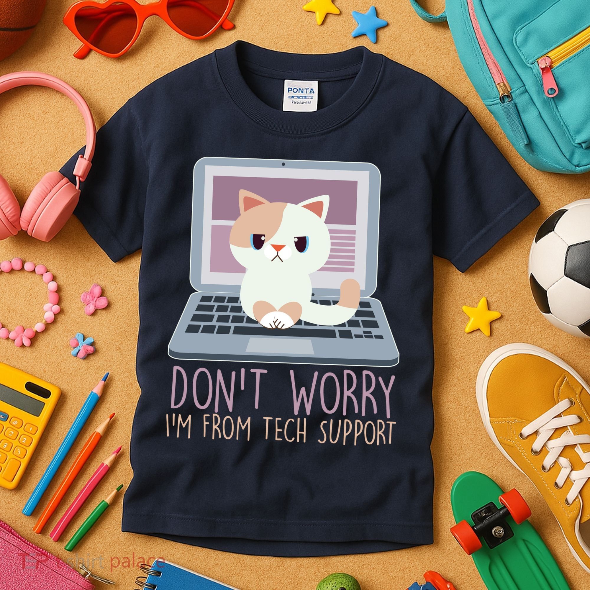 Don't Worry I'm From Tech Support Computer Cat Kids T-Shirt