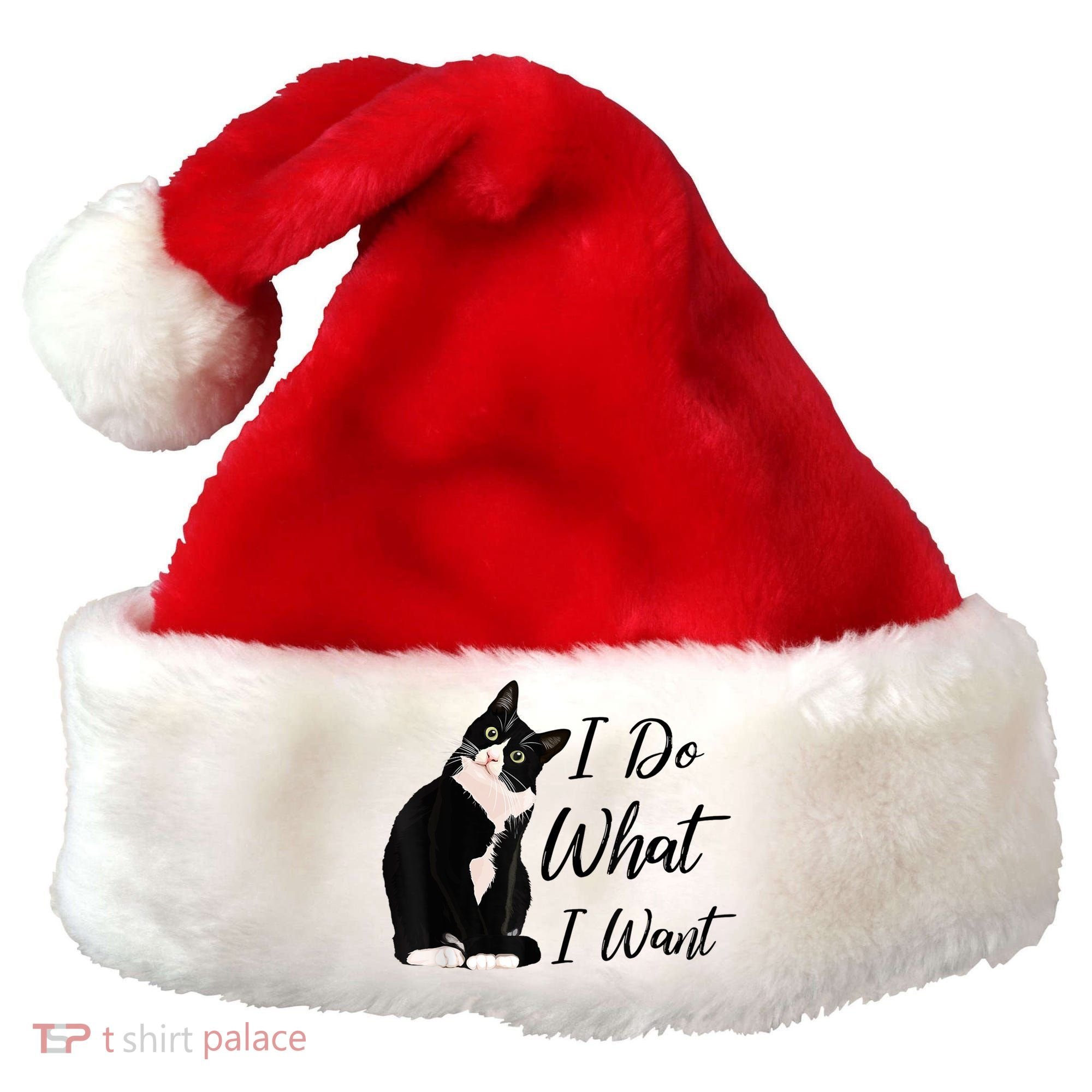 Do What I Want Tuxedo Cat Mom Cute Funny Graphic TShirt Santa Hat